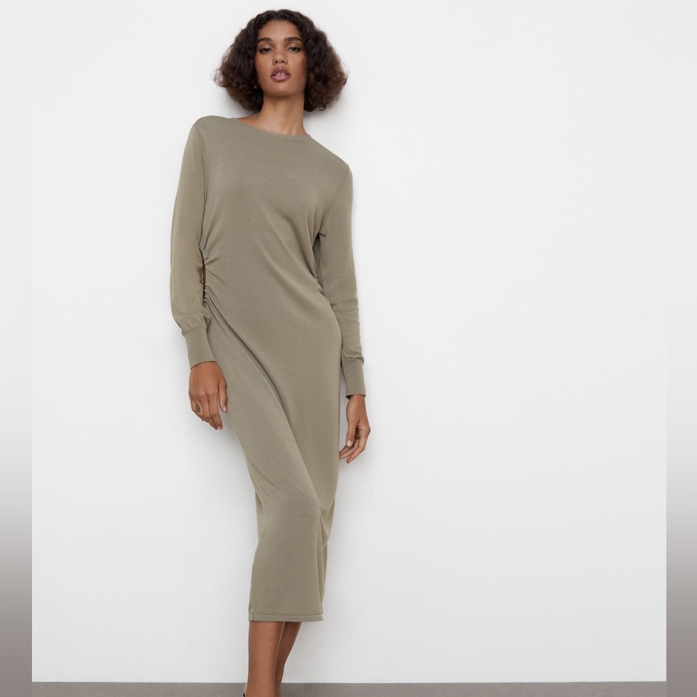 ZARA knot midi dress with ruched tie cut out sides NEW